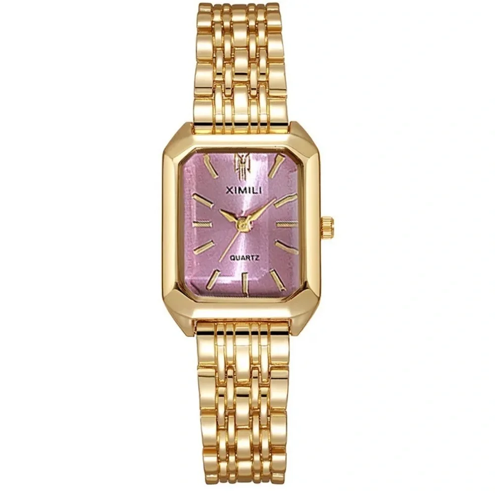 Simple square Gold and Purple Women's Watch